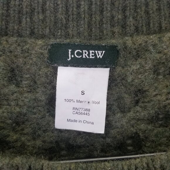 J Crew Chunky Cable Knit Sweater Women's S Merino Wool Green White Striped - Picture 9 of 14